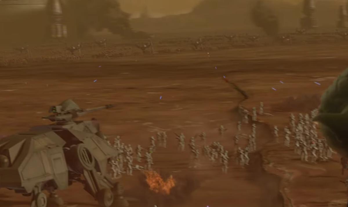 Screenshot from Star Wars Attack of the Clones' battle of Geonosis.